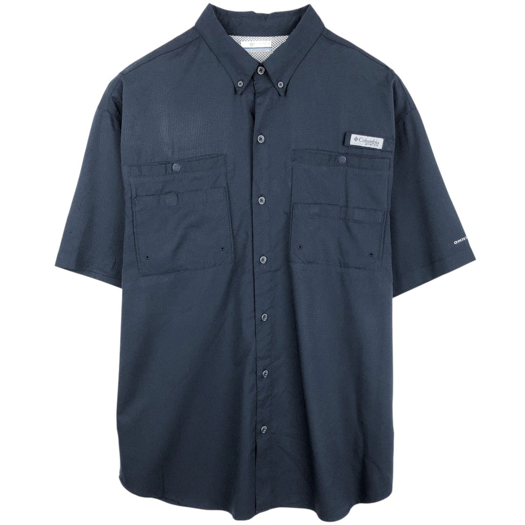 Columbia PFG OMNI-SHADE Omni-Shade Button-down Short Sleeve Fishing Shirt, Men's Size L polyester navy blue type Vintage Second Hand