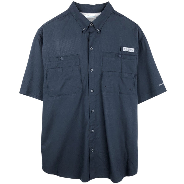 Columbia PFG OMNI-SHADE Omni-Shade Button-down Short Sleeve Fishing Shirt, Men's Size L polyester navy blue type Vintage Second Hand