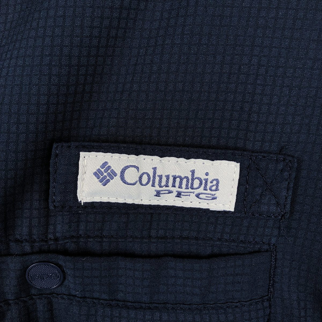 Columbia PFG OMNI-SHADE Omni-Shade Button-down Short Sleeve Fishing Shirt, Men's Size L polyester navy blue type Vintage Second Hand