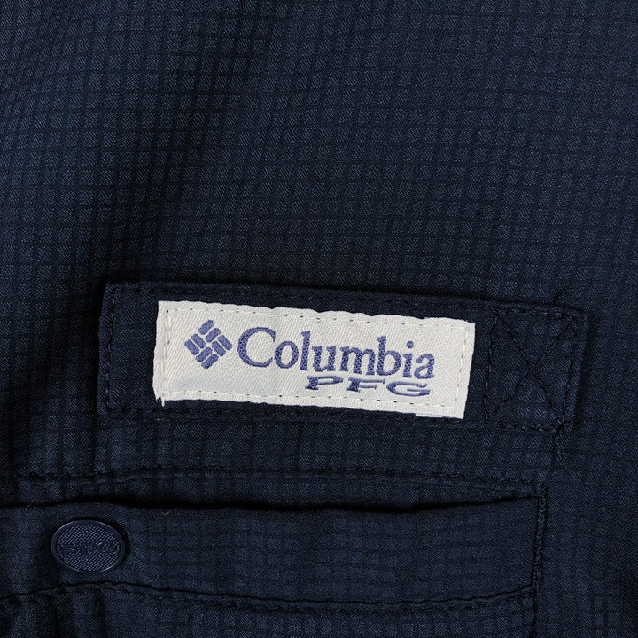Columbia PFG OMNI-SHADE Omni-Shade Button-down Short Sleeve Fishing Shirt, Men's Size L polyester navy blue type Vintage Second Hand