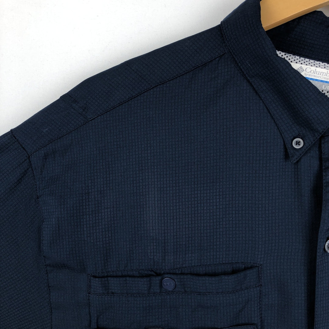 Columbia PFG OMNI-SHADE Omni-Shade Button-down Short Sleeve Fishing Shirt, Men's Size L polyester navy blue type Vintage Second Hand