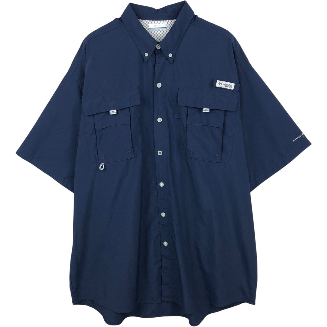 Columbia PFG OMNI-SHADE Omni-Shade Button-Down Short Sleeve Fishing Shirt Men's XL Nylon navy blue type Vintage Second Hand