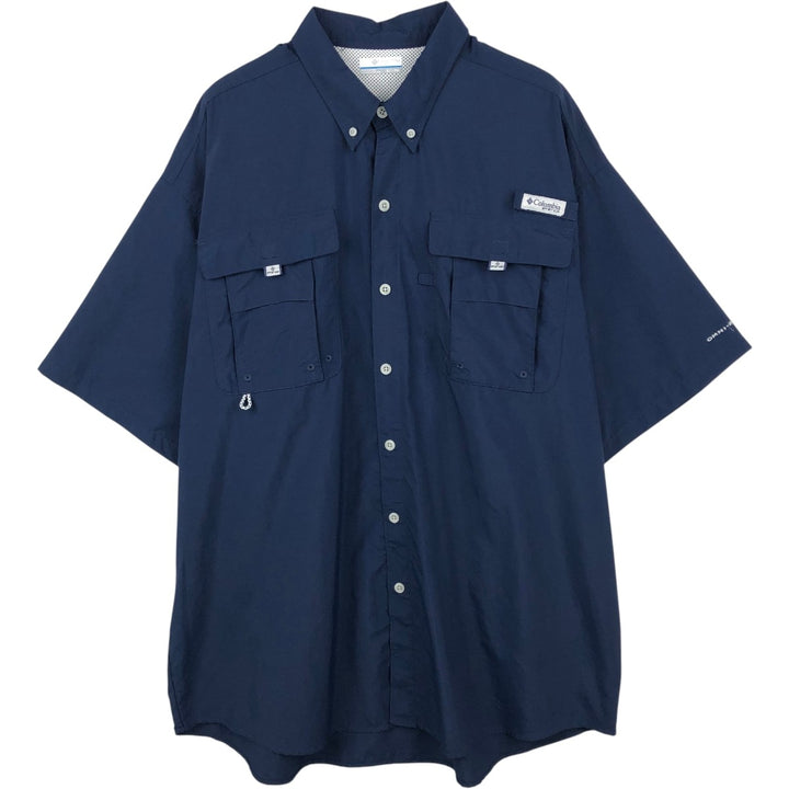 Columbia PFG OMNI-SHADE Omni-Shade Button-Down Short Sleeve Fishing Shirt Men's XL Nylon navy blue type Vintage Second Hand