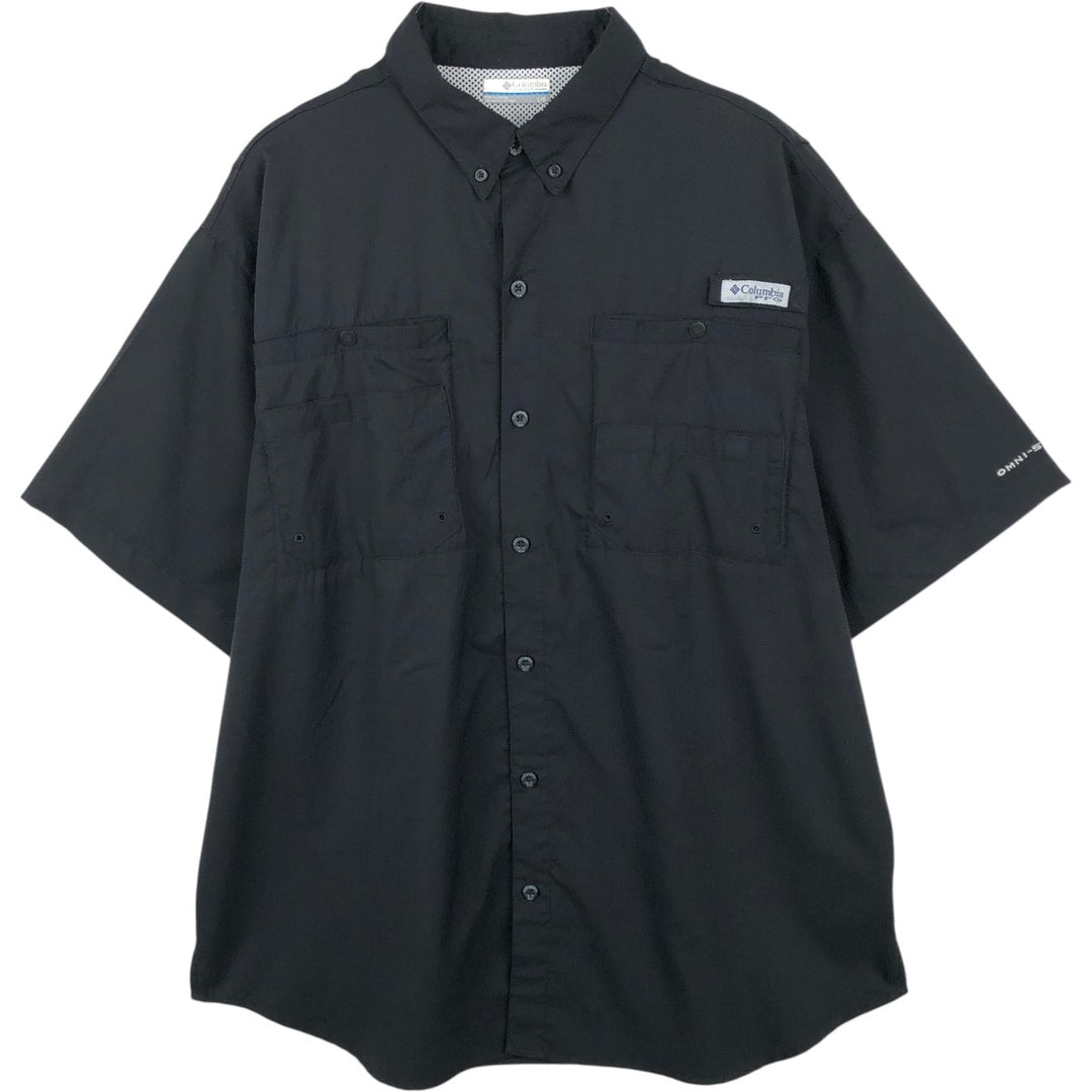 Columbia PFG OMNI-SHADE Omni-Shade Button-down Short Sleeve Fishing Shirt, Men's Size L polyester black type Vintage Second Hand