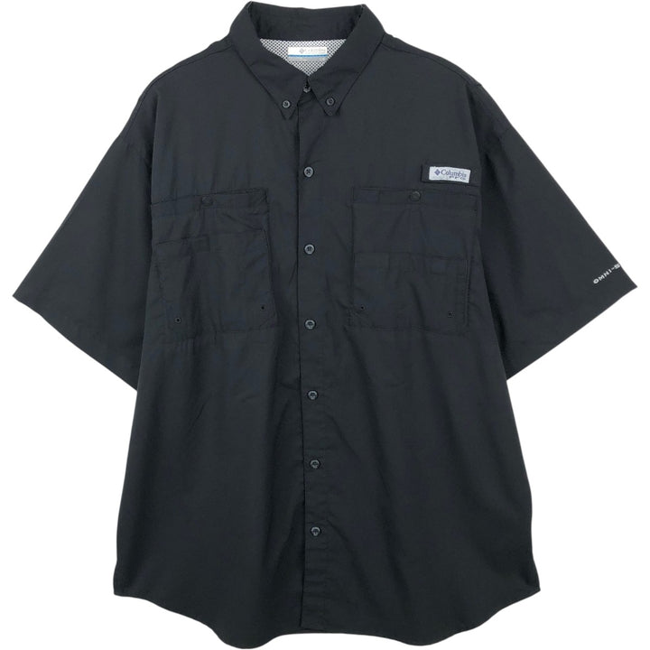 Columbia PFG OMNI-SHADE Omni-Shade Button-down Short Sleeve Fishing Shirt, Men's Size L polyester black type Vintage Second Hand
