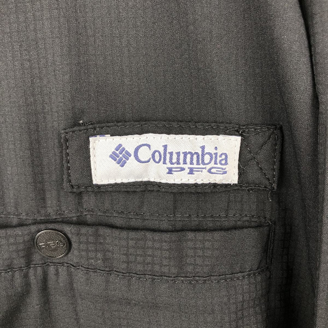 Columbia PFG OMNI-SHADE Omni-Shade Button-down Short Sleeve Fishing Shirt, Men's Size L polyester black type Vintage Second Hand
