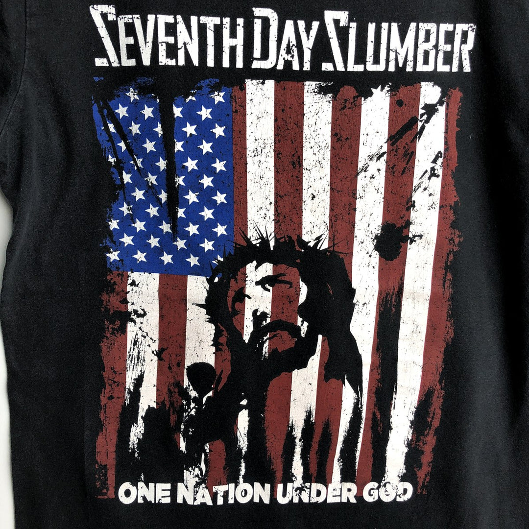 Gildan Seventh Day Slumber American flag pattern band t-shirt, men's size M equivalent. cotton black type Vintage Second Hand