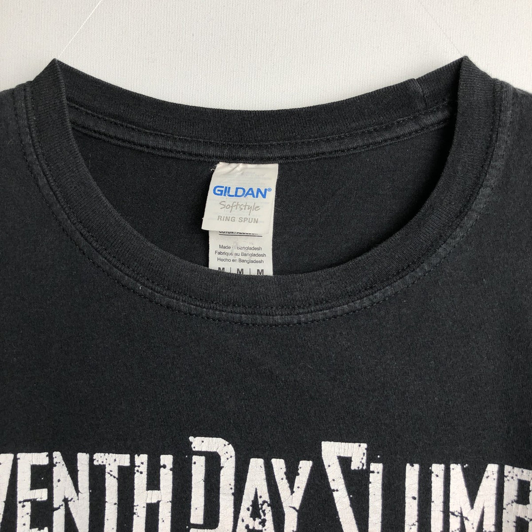 Gildan Seventh Day Slumber American flag pattern band t-shirt, men's size M equivalent. cotton black type Vintage Second Hand