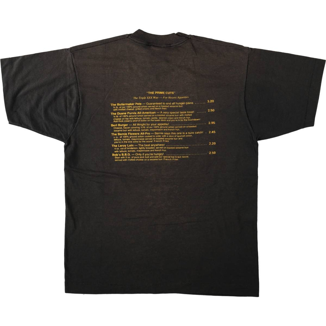 90'S Screen Stars Triple XXX Family Restaurant Advertising T-Shirt, Made in USA, Men's Size L (approx.), Vintage cotton black type Vintage Second Hand
