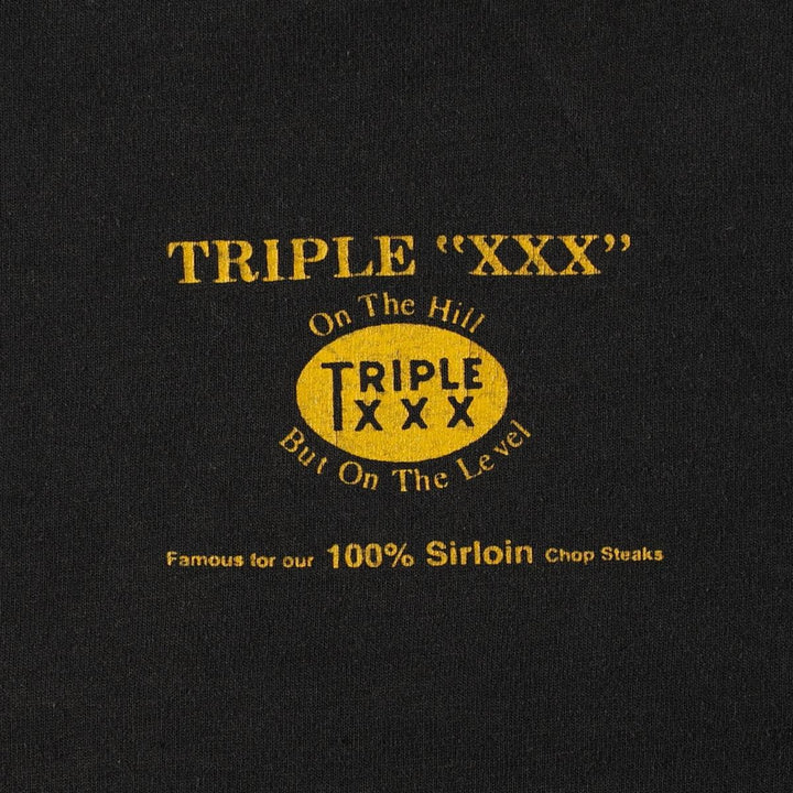 90'S Screen Stars Triple XXX Family Restaurant Advertising T-Shirt, Made in USA, Men's Size L (approx.), Vintage cotton black type Vintage Second Hand