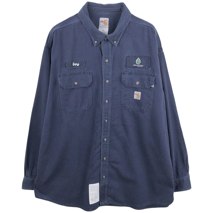 Carhartt FR Series Long-Sleeve Button-Down Work Shirt, Men's Size XXL (approx.) cotton navy blue type Vintage Second Hand