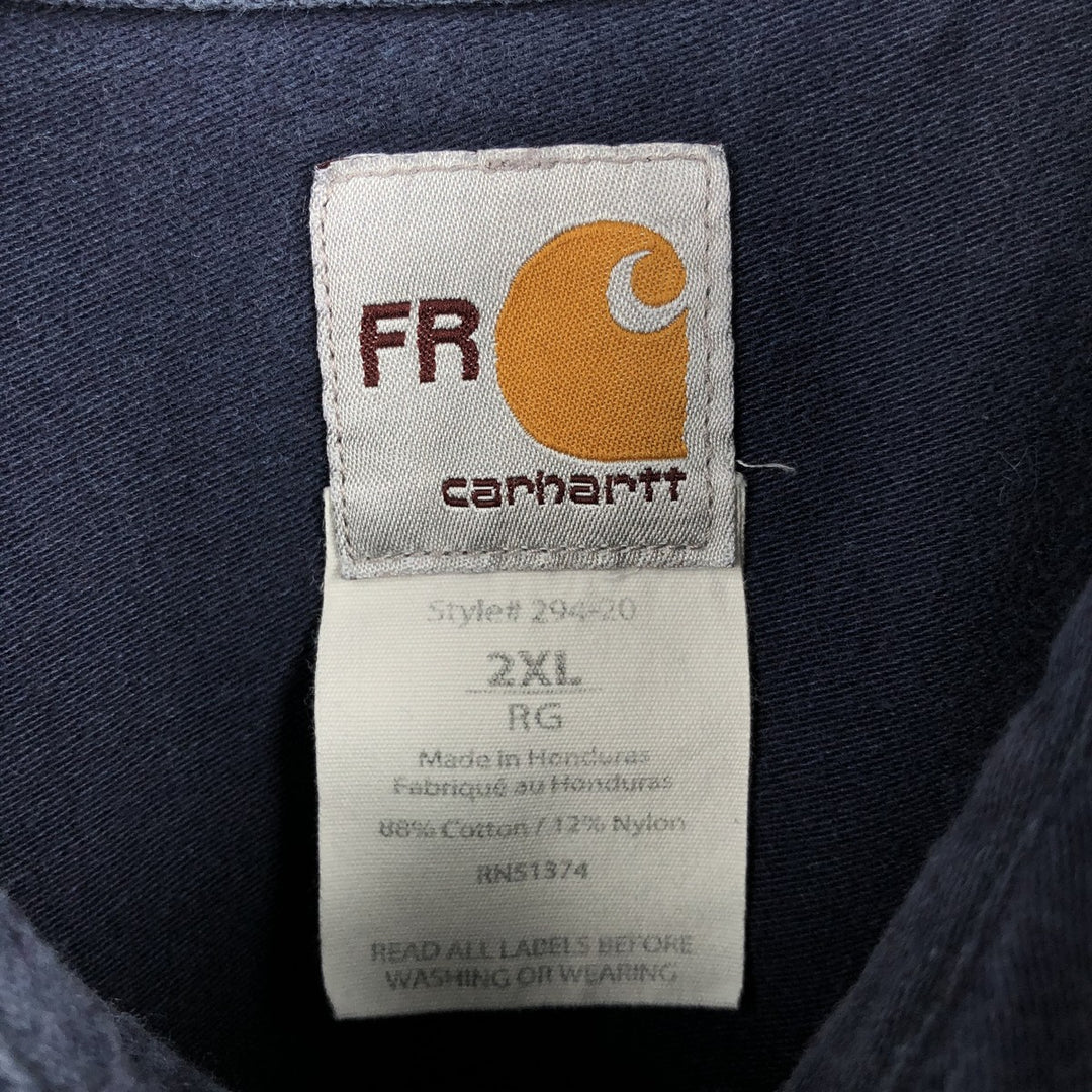 Carhartt FR Series Long-Sleeve Button-Down Work Shirt, Men's Size XXL (approx.) cotton navy blue type Vintage Second Hand