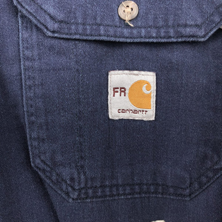 Carhartt FR Series Long-Sleeve Button-Down Work Shirt, Men's Size XXL (approx.) cotton navy blue type Vintage Second Hand
