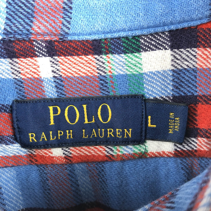 Ralph Lauren POLO RALPH LAUREN Long-Sleeve Light Flannel Check Shirt, Men's Size L (approx.) cotton Blue type light blue Vintage Second Hand
