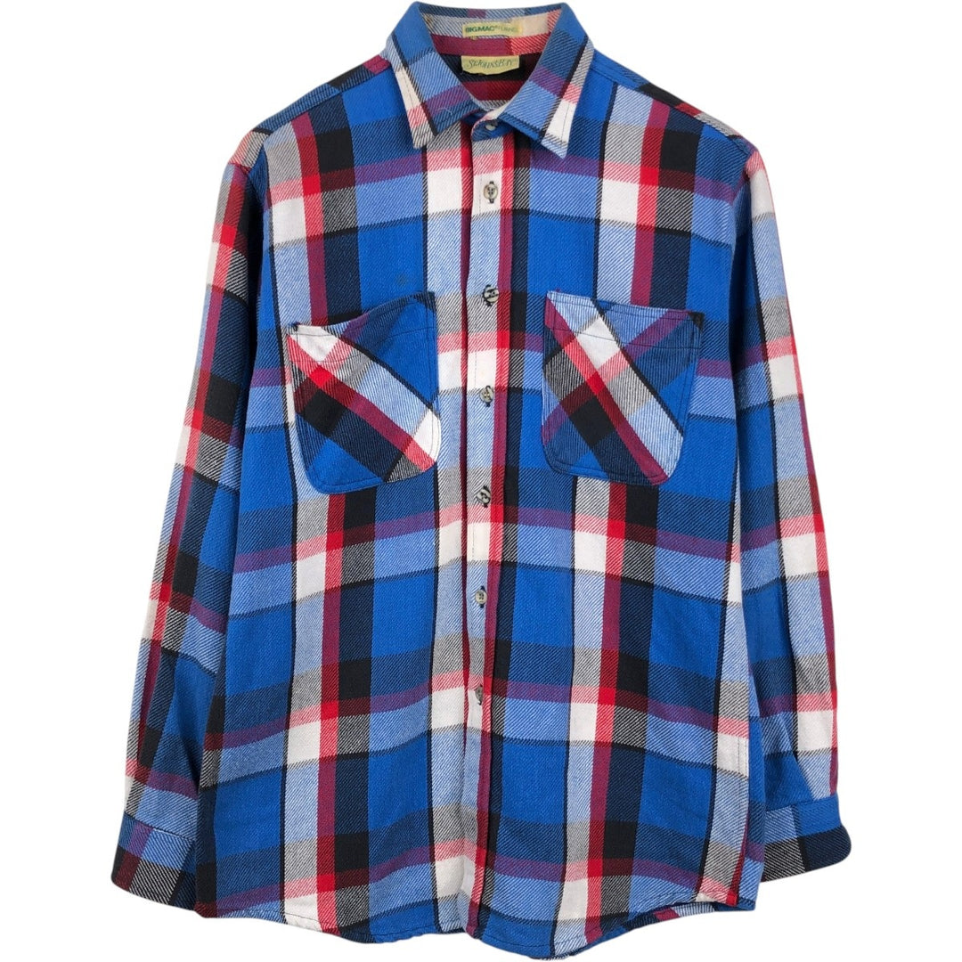 1990'S St. John's Bay BIG MAC Long-Sleeve Heavy Flannel Check Shirt, Men's Size L (approx.), Vintage cotton blue type Vintage Second Hand