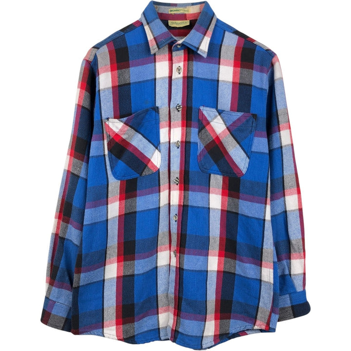 1990'S St. John's Bay BIG MAC Long-Sleeve Heavy Flannel Check Shirt, Men's Size L (approx.), Vintage cotton blue type Vintage Second Hand