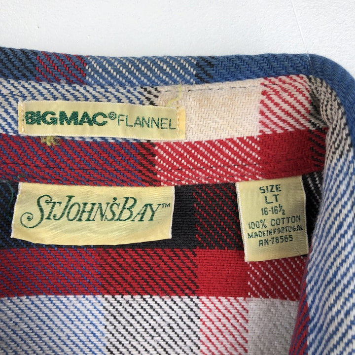 1990'S St. John's Bay BIG MAC Long-Sleeve Heavy Flannel Check Shirt, Men's Size L (approx.), Vintage cotton blue type Vintage Second Hand