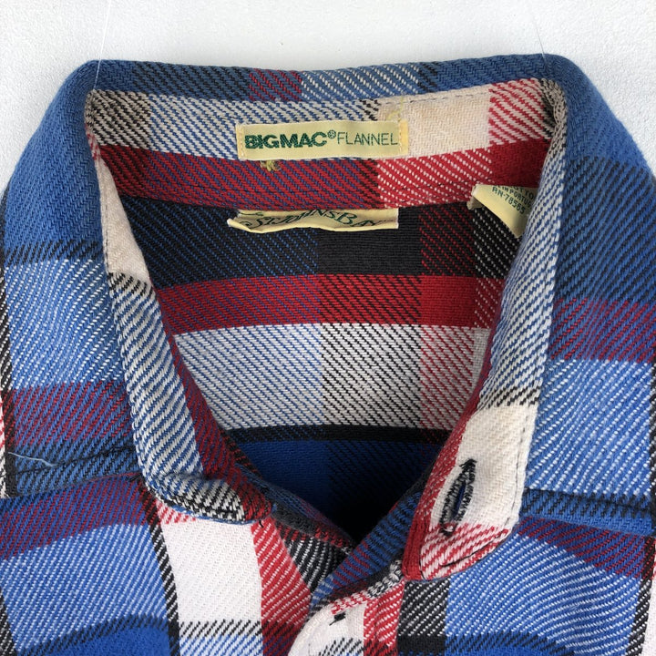 1990'S St. John's Bay BIG MAC Long-Sleeve Heavy Flannel Check Shirt, Men's Size L (approx.), Vintage cotton blue type Vintage Second Hand