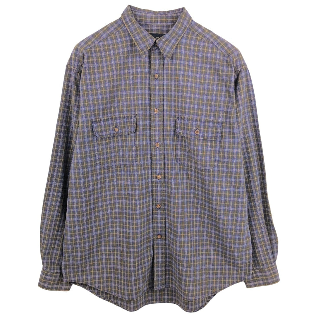 Eddie Bauer Check Pattern Long-Sleeve Cotton Check Shirt, Men's Size L (approx.) cotton Khaki type Vintage Second Hand