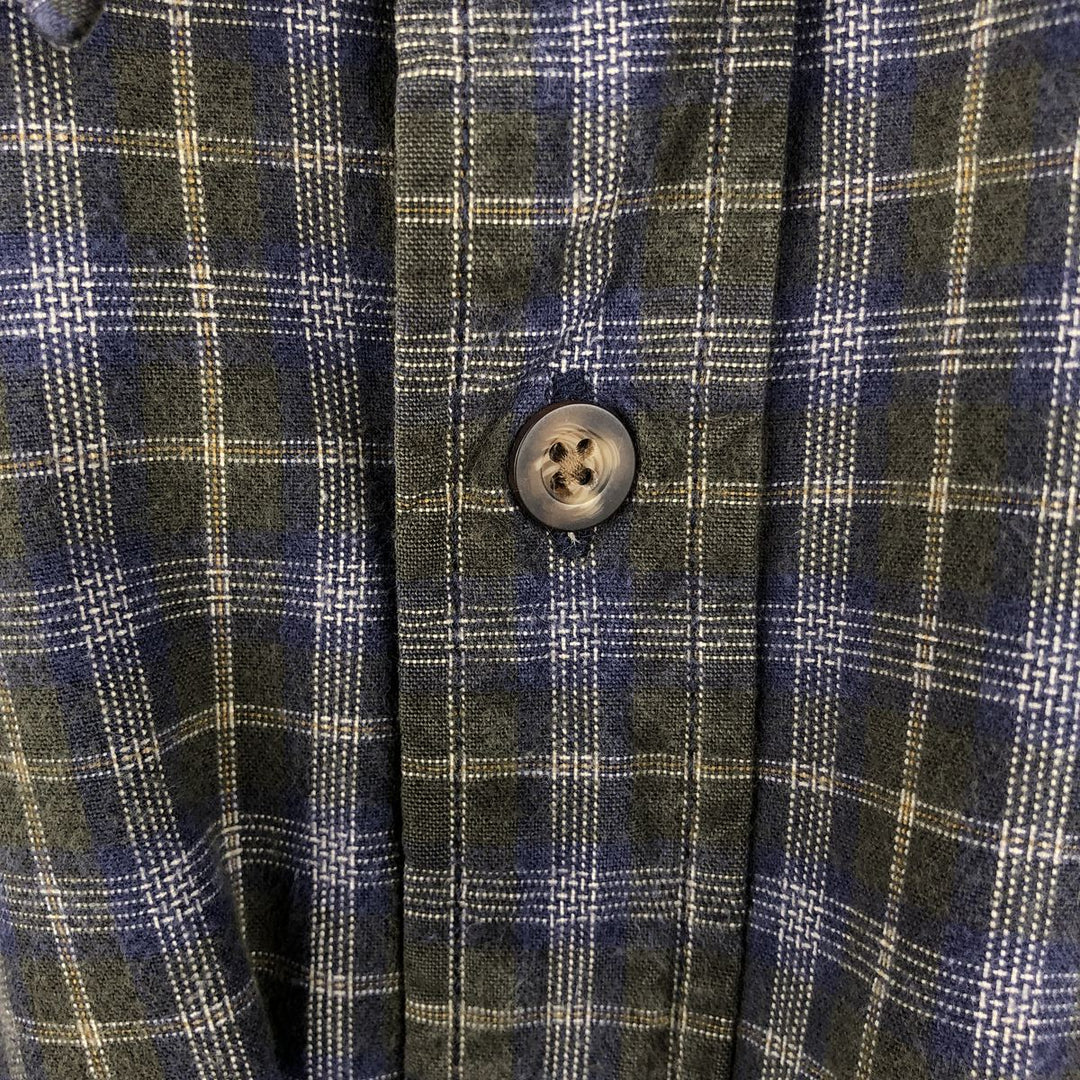 Eddie Bauer Check Pattern Long-Sleeve Cotton Check Shirt, Men's Size L (approx.) cotton Khaki type Vintage Second Hand