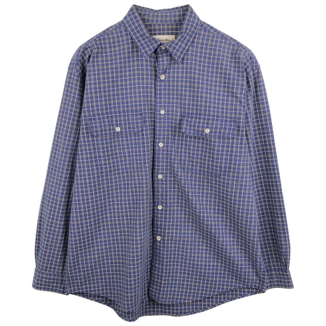 Eddie Bauer Men's Long Sleeve Cotton Check Shirt, Size L cotton Navy blue Vintage Second Hand