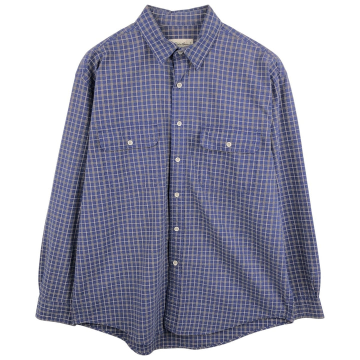 Eddie Bauer Men's Long Sleeve Cotton Check Shirt, Size L cotton Navy blue Vintage Second Hand
