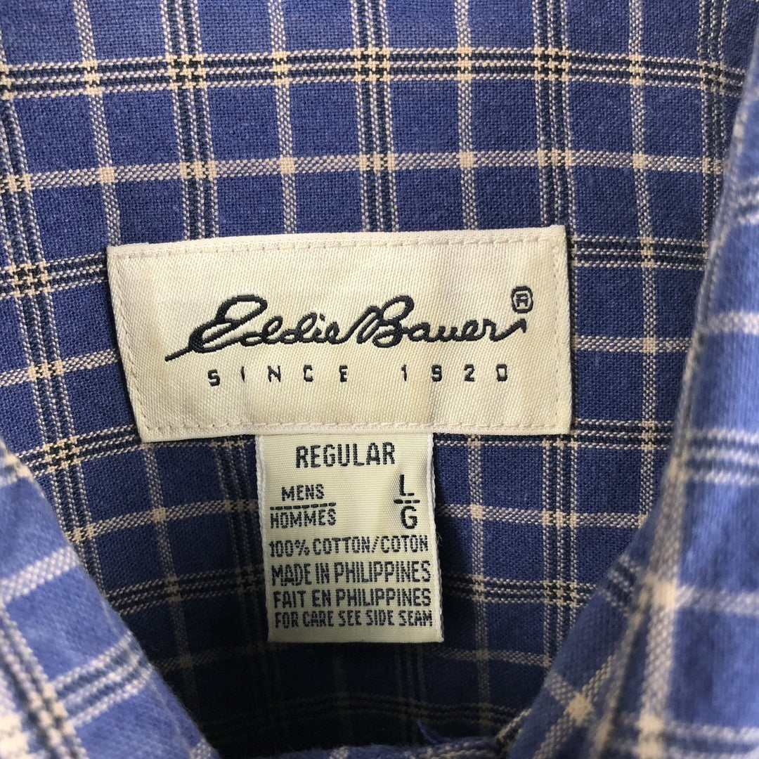 Eddie Bauer Men's Long Sleeve Cotton Check Shirt, Size L cotton Navy blue Vintage Second Hand