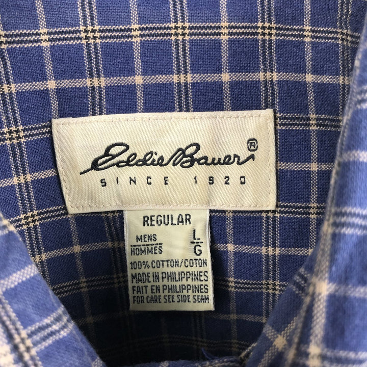 Eddie Bauer Men's Long Sleeve Cotton Check Shirt, Size L cotton Navy blue Vintage Second Hand
