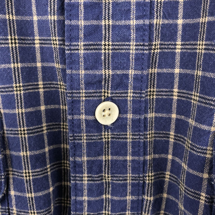 Eddie Bauer Men's Long Sleeve Cotton Check Shirt, Size L cotton Navy blue Vintage Second Hand