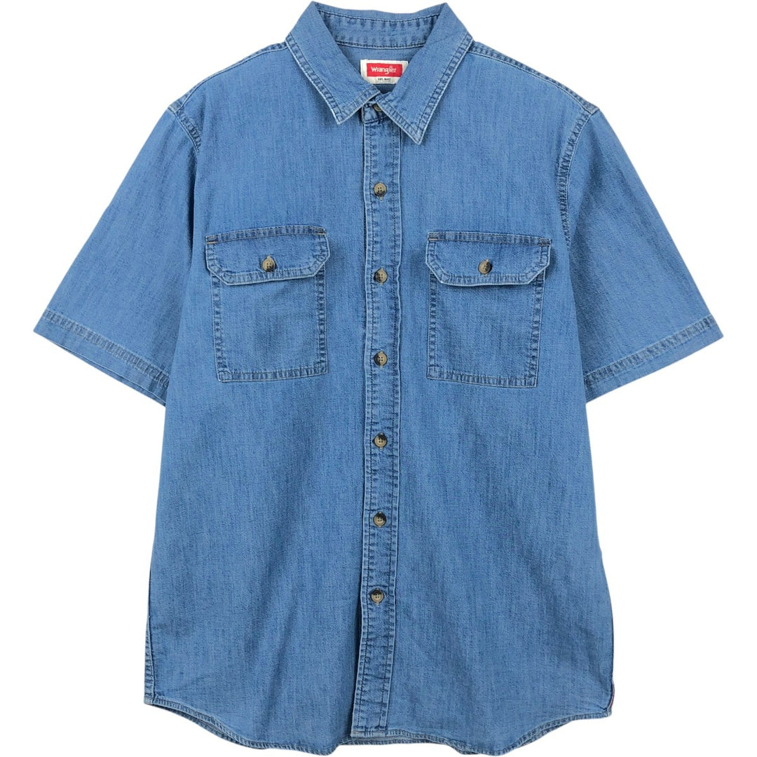 Wrangler Short-Sleeve Work Shirt, Men's Size M (approx.) cotton blue type Vintage Second Hand