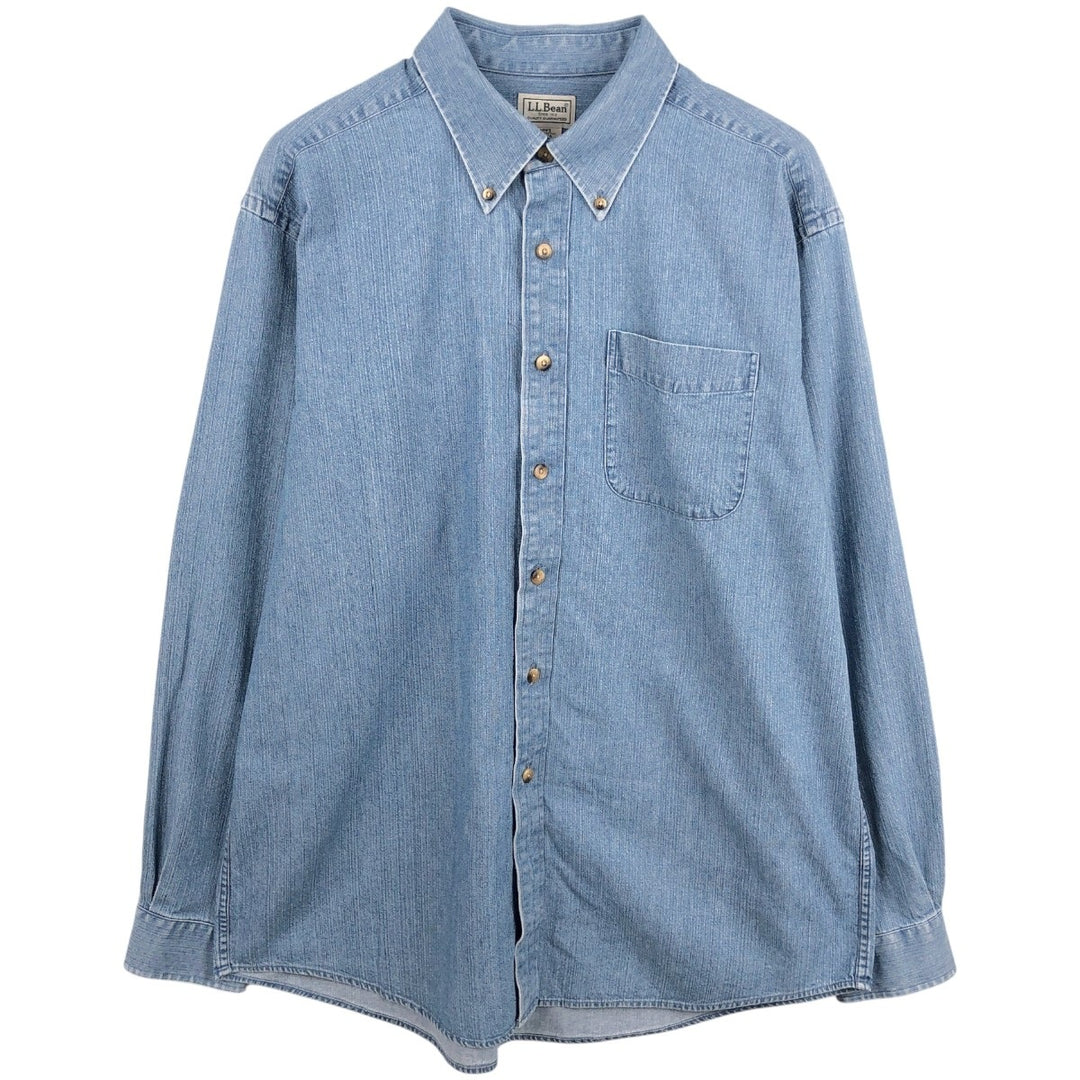 90s-00'S Vintage LLBean Long Sleeve Button-Down Denim Shirt, Men's Size L cotton blue type Vintage Second Hand