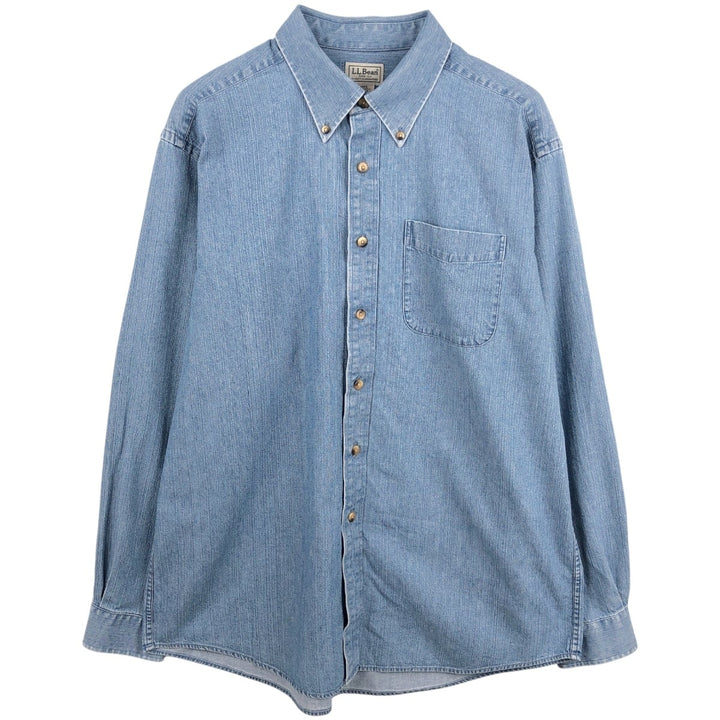 90s-00'S Vintage LLBean Long Sleeve Button-Down Denim Shirt, Men's Size L cotton blue type Vintage Second Hand