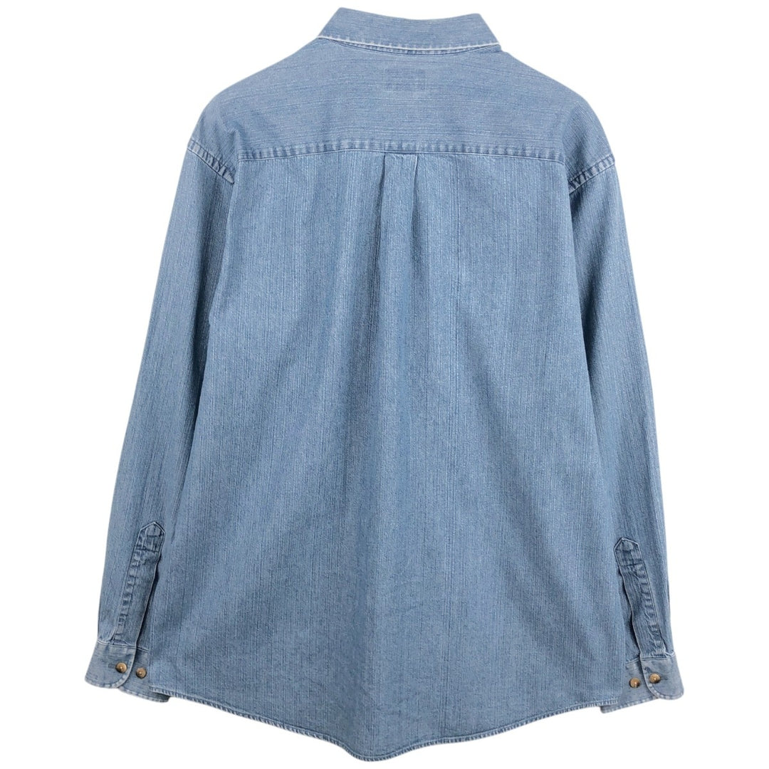 90s-00'S Vintage LLBean Long Sleeve Button-Down Denim Shirt, Men's Size L cotton blue type Vintage Second Hand