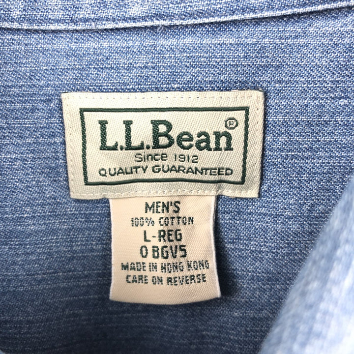 90s-00'S Vintage LLBean Long Sleeve Button-Down Denim Shirt, Men's Size L cotton blue type Vintage Second Hand