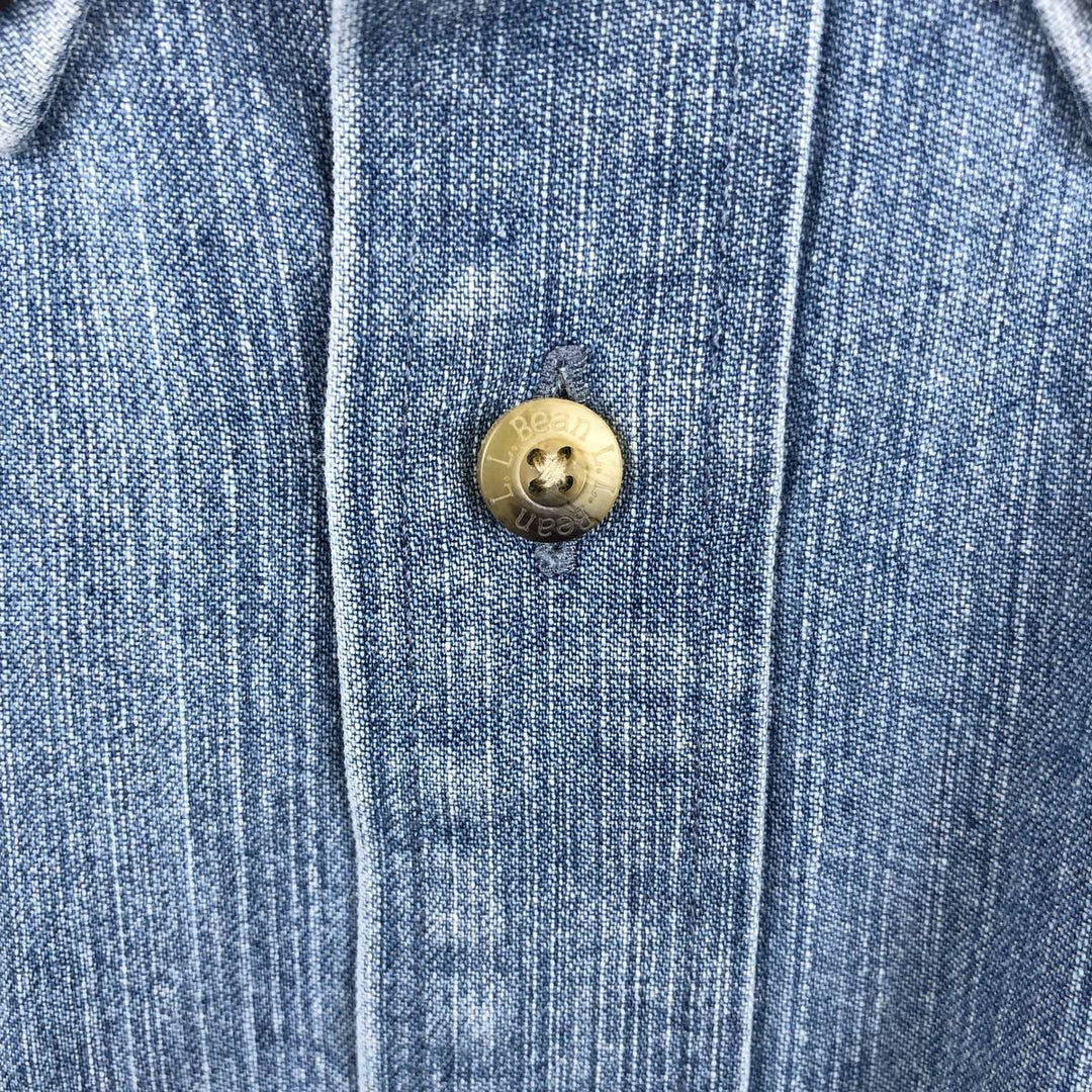 90s-00'S Vintage LLBean Long Sleeve Button-Down Denim Shirt, Men's Size L cotton blue type Vintage Second Hand