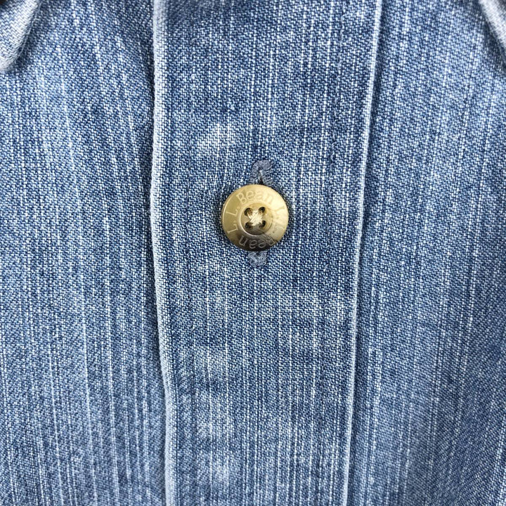 90s-00'S Vintage LLBean Long Sleeve Button-Down Denim Shirt, Men's Size L cotton blue type Vintage Second Hand