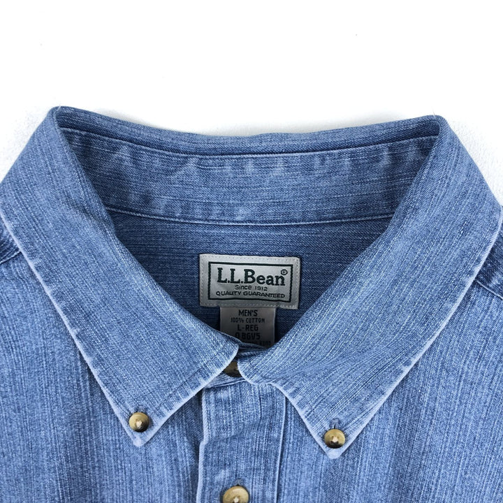 90s-00'S Vintage LLBean Long Sleeve Button-Down Denim Shirt, Men's Size L cotton blue type Vintage Second Hand