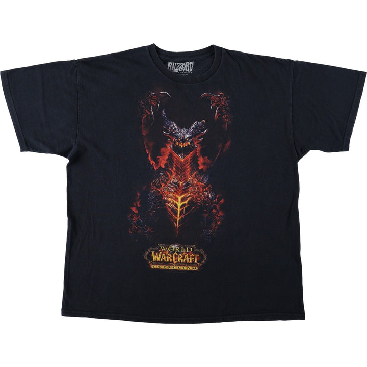 BLIZZARD ENTERTAINMENT World of Warcraft Cataclysm Anime Character Print T-Shirt (Men's XL equivalent) cotton black type Vintage Second Hand