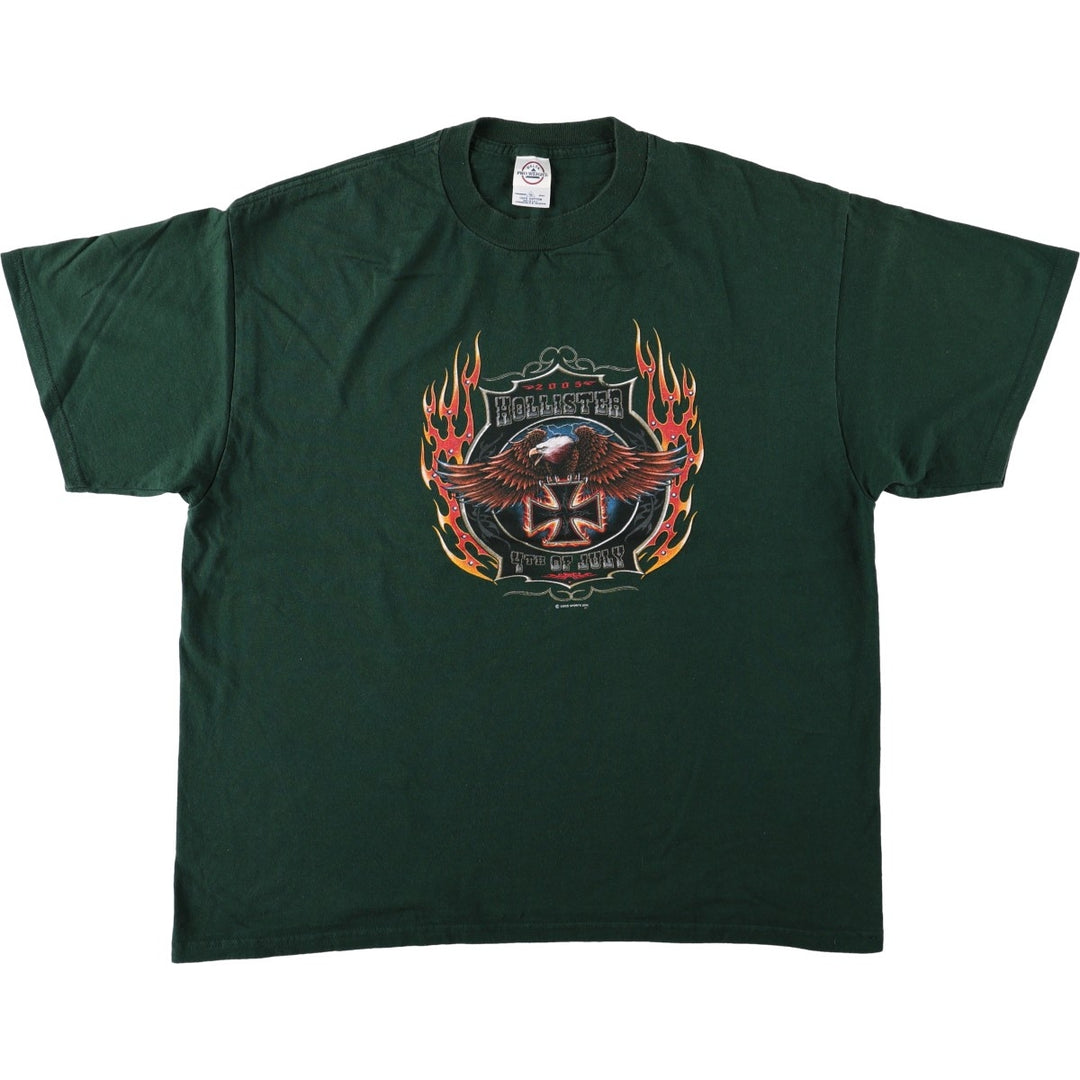 2000'S Delta Eagle Pattern Fire Pattern Motorcycle T-Shirt, Men's Size XL (approx.) cotton Green type dark green Vintage Second Hand