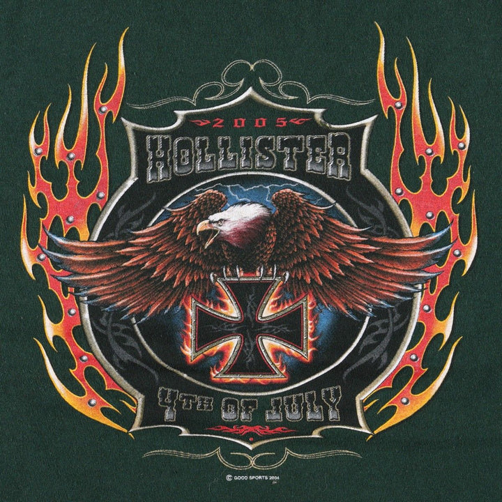 2000'S Delta Eagle Pattern Fire Pattern Motorcycle T-Shirt, Men's Size XL (approx.) cotton Green type dark green Vintage Second Hand