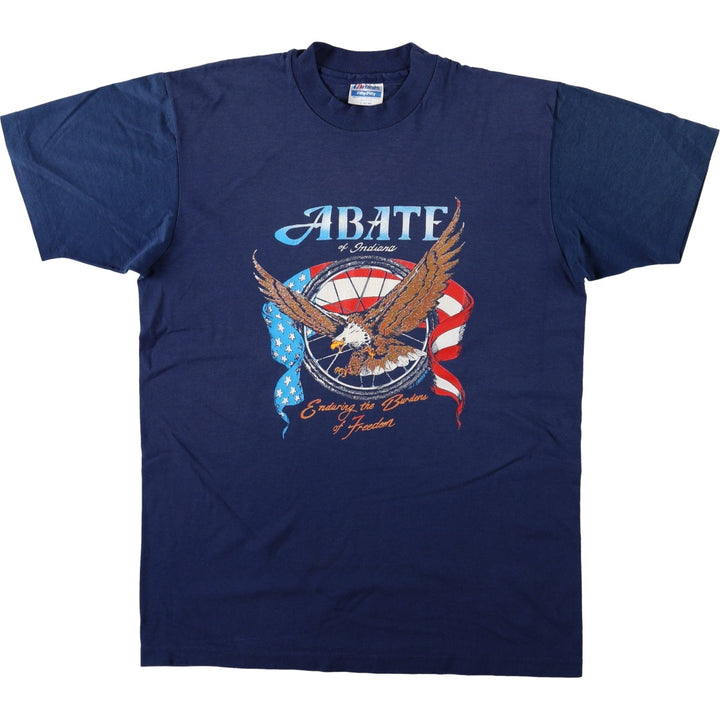 90'S Hanes ABATE OF INDIANA Eagle Pattern American Flag Motorcycle T-Shirt Men's Size L (approx.) Vintage cotton navy blue type Vintage Second Hand