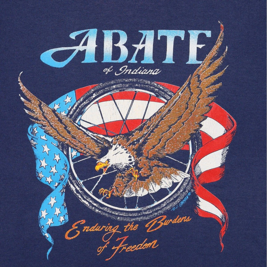 90'S Hanes ABATE OF INDIANA Eagle Pattern American Flag Motorcycle T-Shirt Men's Size L (approx.) Vintage cotton navy blue type Vintage Second Hand