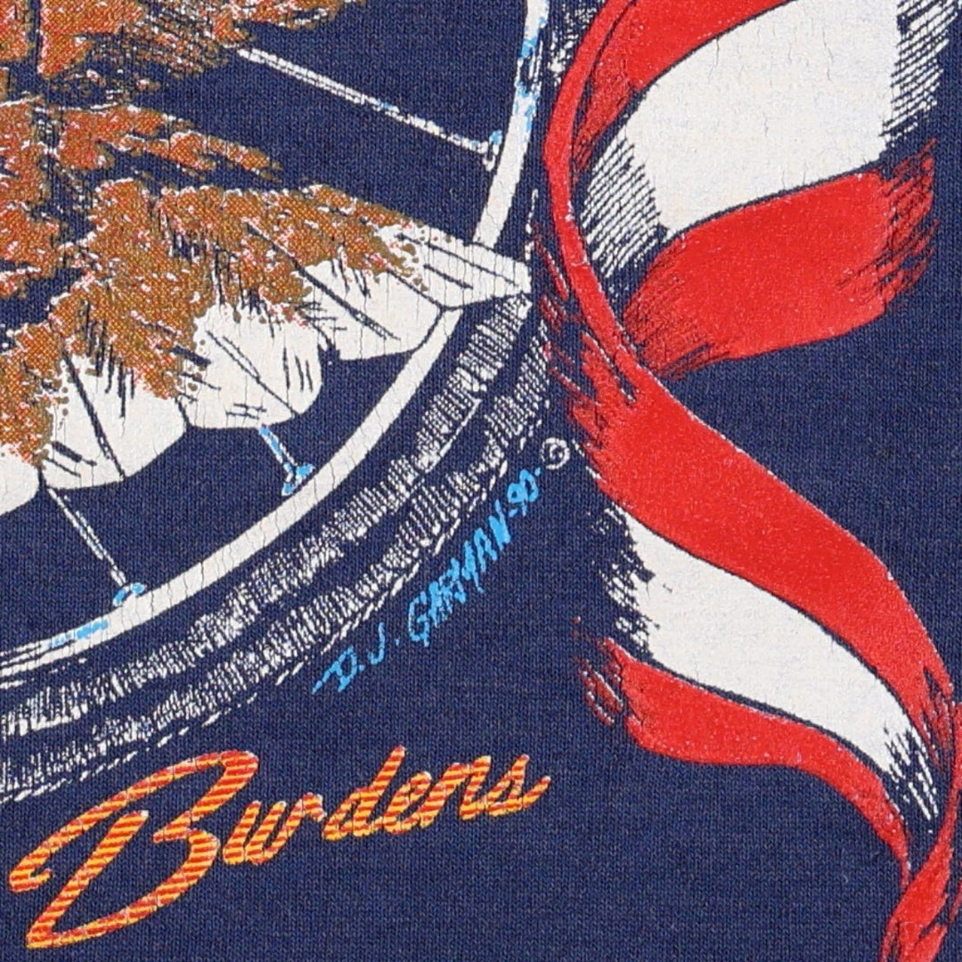 90'S Hanes ABATE OF INDIANA Eagle Pattern American Flag Motorcycle T-Shirt Men's Size L (approx.) Vintage cotton navy blue type Vintage Second Hand
