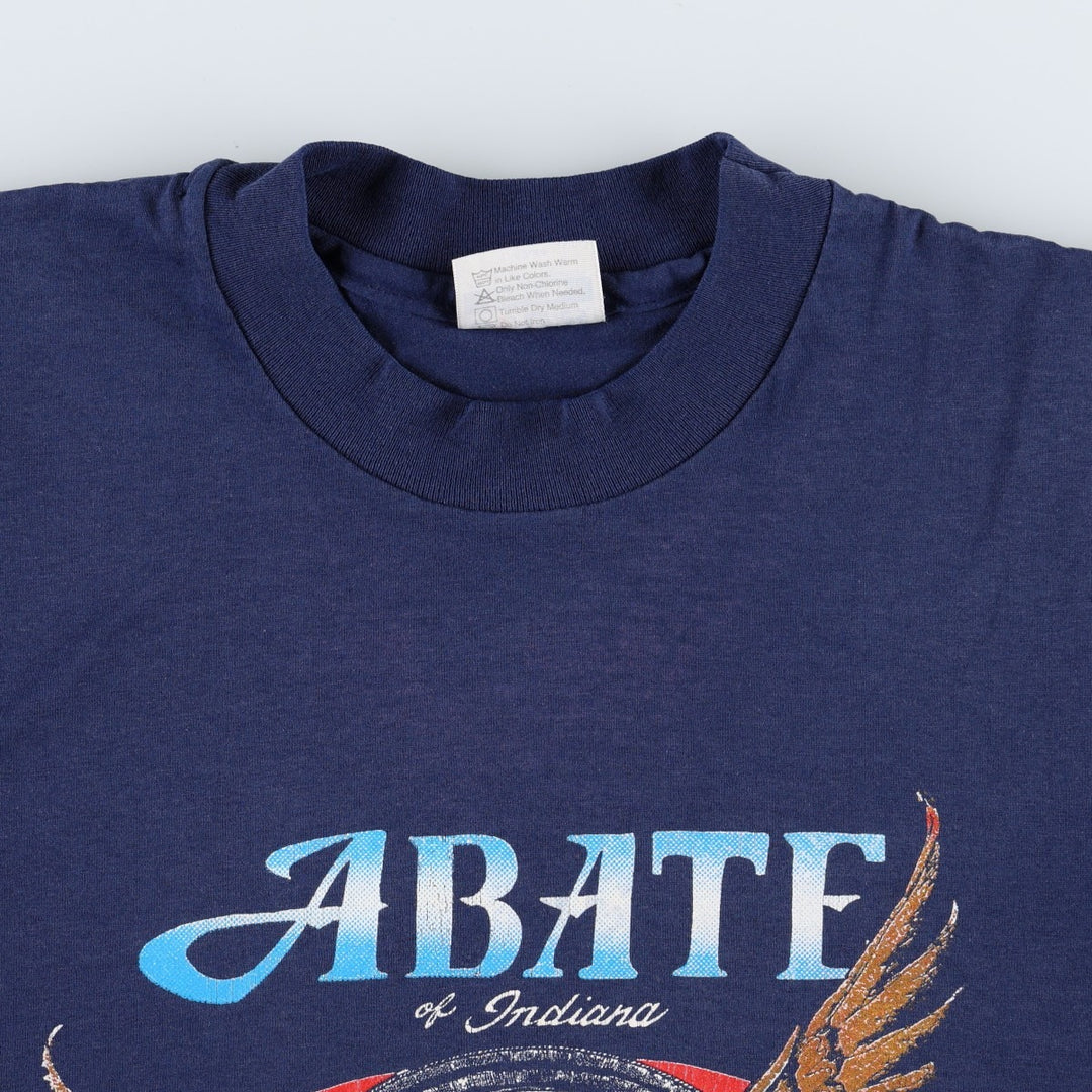 90'S Hanes ABATE OF INDIANA Eagle Pattern American Flag Motorcycle T-Shirt Men's Size L (approx.) Vintage cotton navy blue type Vintage Second Hand