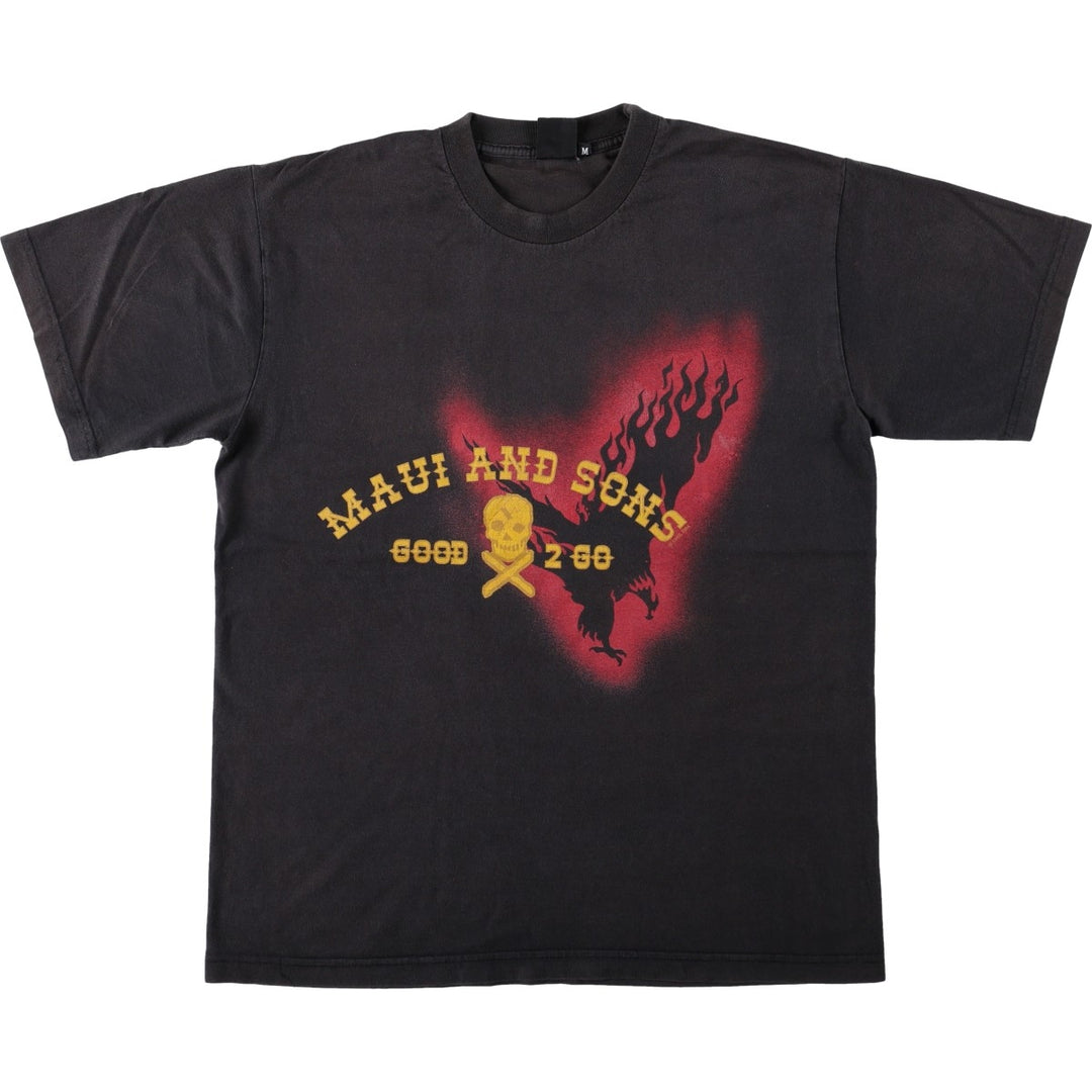 2000'S MAUI and SONS Skull Pattern Surf Skate T-Shirt (Men's Size M) unclear black type Vintage Second Hand