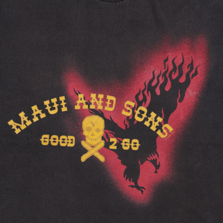 2000'S MAUI and SONS Skull Pattern Surf Skate T-Shirt (Men's Size M) unclear black type Vintage Second Hand