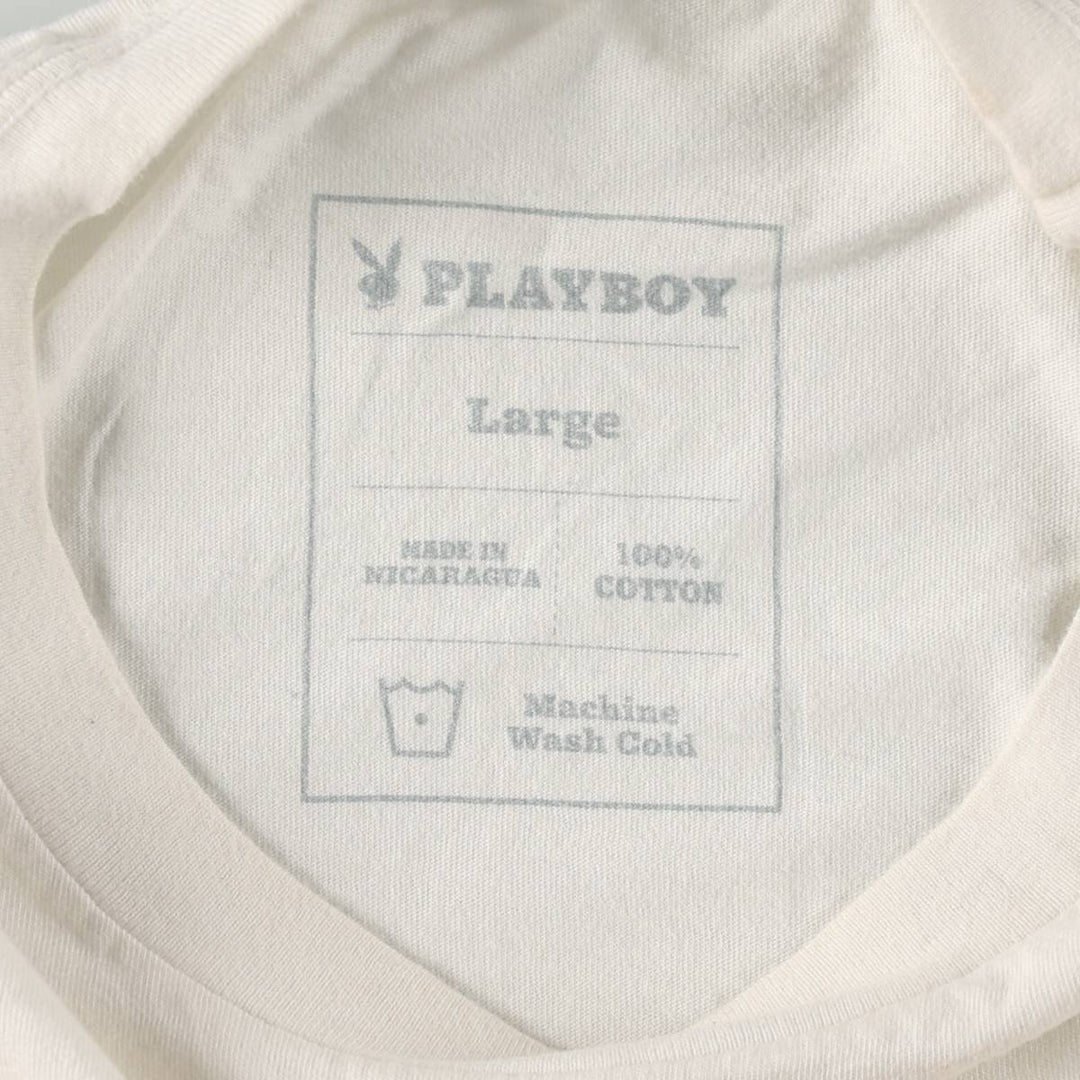 PLAYBOY Short-Sleeve Printed T-Shirt, Men's Size L (approx.) cotton white type Vintage Second Hand