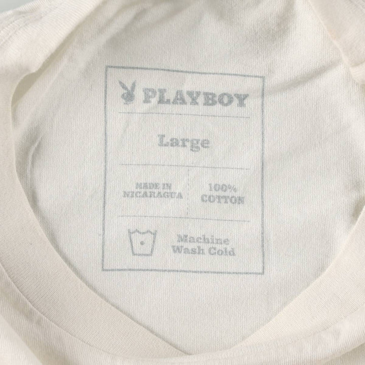PLAYBOY Short-Sleeve Printed T-Shirt, Men's Size L (approx.) cotton white type Vintage Second Hand