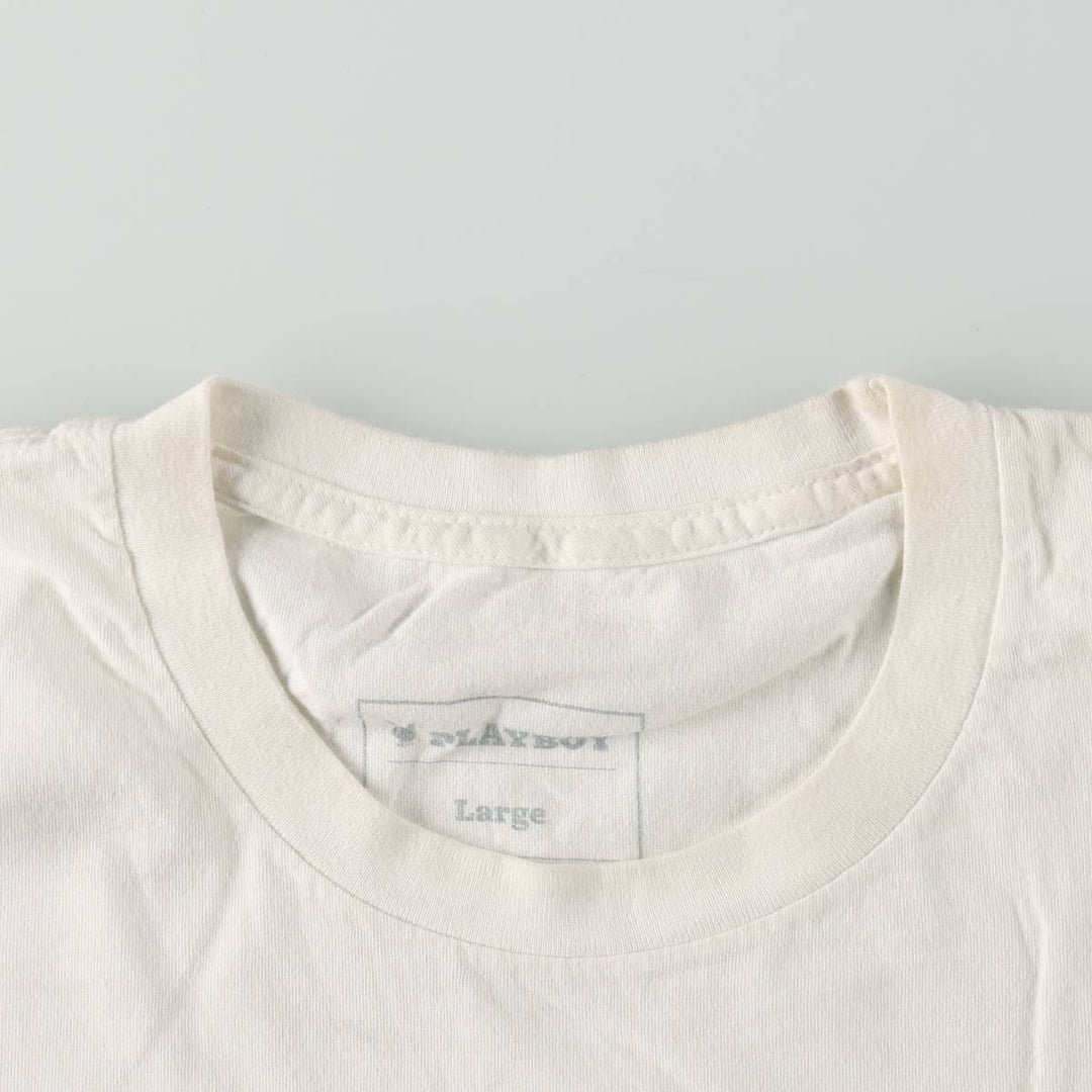 PLAYBOY Short-Sleeve Printed T-Shirt, Men's Size L (approx.) cotton white type Vintage Second Hand