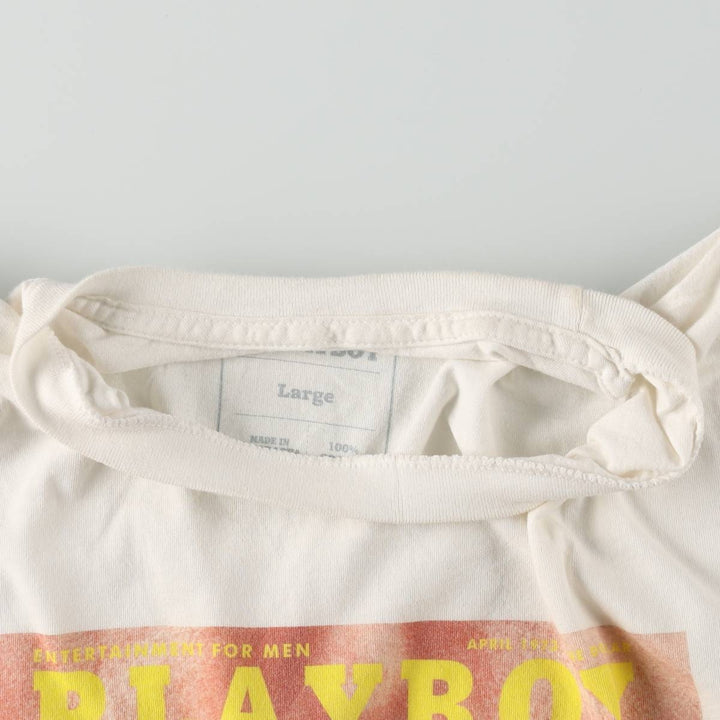 PLAYBOY Short-Sleeve Printed T-Shirt, Men's Size L (approx.) cotton white type Vintage Second Hand